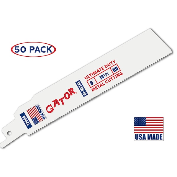 Gator Reciprocating Saw Blade, 6 in x 1 in x 14 TPI, Ultimate Duty Metal Cutting, 50PK 12064 - main